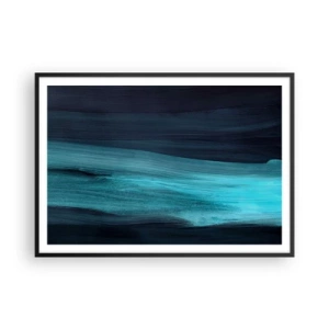 Poster in cornice nera - Sottili onde astratte in tonalità scure di blu - 100x70cm - Seguendo la corrente - Decorazione murale moderna per soggiorno e camera da letto ARTTOR