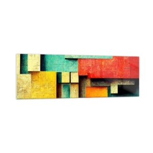 Quadro su vetro - Forme geometriche astratte in colori vivaci - 160x50cm - Il festival degli angoli retti - Decorazione murale moderna per soggiorno e camera da letto ARTTOR