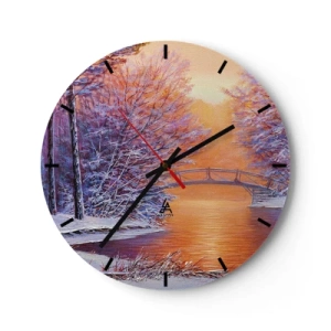Orologio da parete - Orologio in Vetro - Paesaggio invernale con un ponte su un fiume, alberi e neve - 30x30cm - Incontriamoci qui - Decorazione murale moderna per soggiorno, cucina e camera da letto ARTTOR