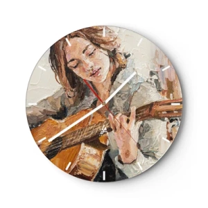 Orologio da parete - Orologio in Vetro - Ritratto di una donna che suona la chitarra in stile pittorico - 30x30cm - Concerto per chitarra e cuore di ragazza - Decorazione murale moderna per soggiorno, cucina e camera da letto ARTTOR