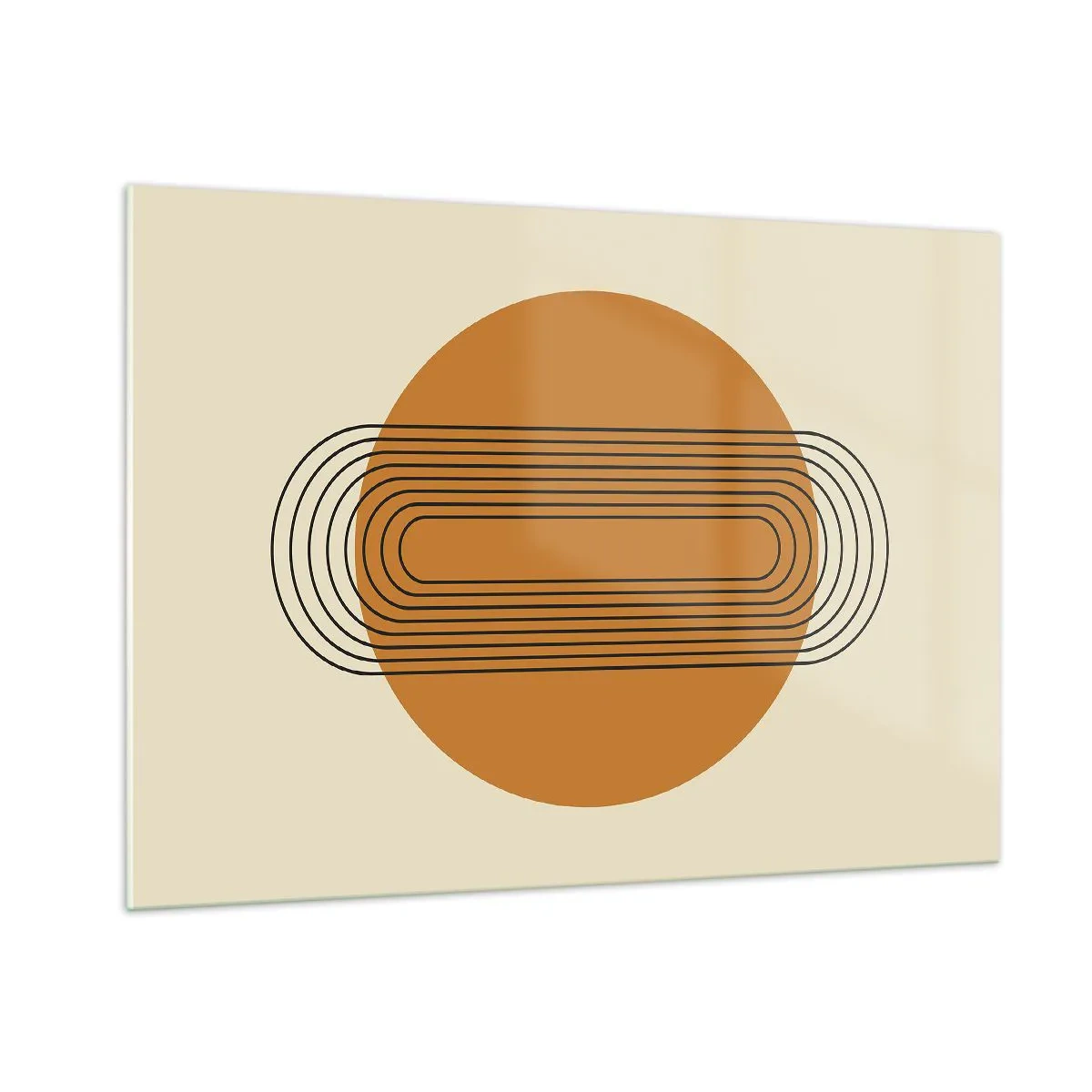 Quadro su vetro - Astrazione geometrica con cerchi e linee - 100x70cm - Piano perfetto - Decorazione murale moderna per soggiorno e camera da letto ARTTOR