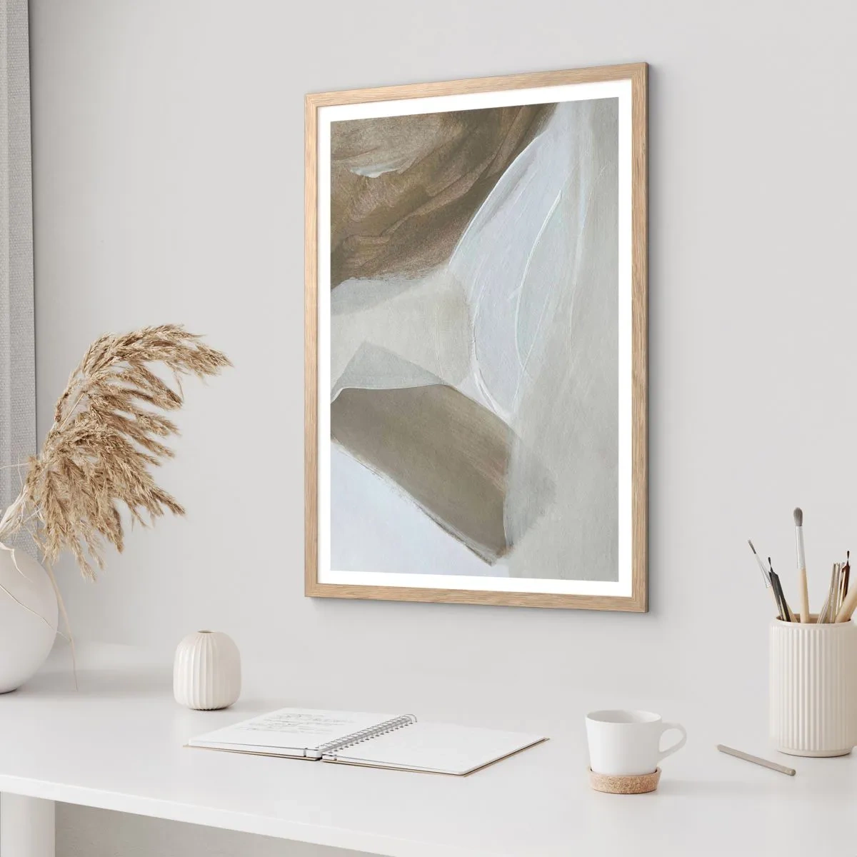Poster in cornice rovere chiaro - Onda di bianco - 70x100 cm