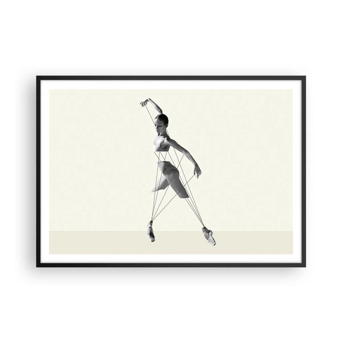 Poster in cornice nera - Ballerina in un'interpretazione geometrica con linee - 100x70cm - Nel teatro del mondo - Decorazione murale moderna per soggiorno e camera da letto ARTTOR