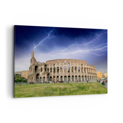 Quadro su tela - Stampe su Tela - Il Colosseo a Roma illuminato dai fulmini - 120x80cm - Arena di combattimenti - Decorazione murale moderna per soggiorno e camera da letto ARTTOR