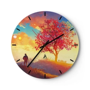 Orologio da parete - Orologio in Vetro - Un albero nei colori autunnali con una persona contro un cielo pittoresco - 30x30cm - Pellegrino alla meta - Decorazione murale moderna per soggiorno, cucina e camera da letto ARTTOR