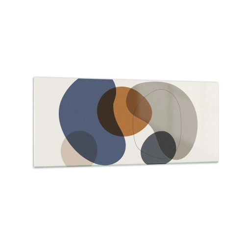 Quadro su vetro - Forme astratte colorate nelle tonalità del blu e del marrone - 120x50cm - Gocce di colore - Decorazione murale moderna per soggiorno e camera da letto ARTTOR