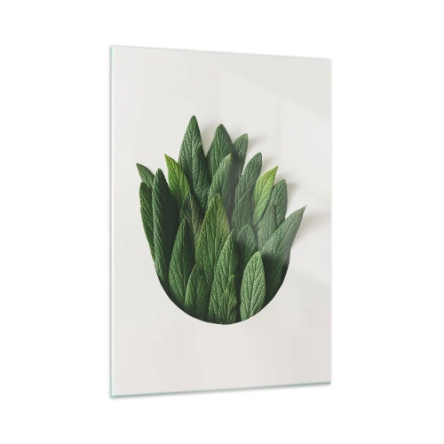 Quadro su vetro - Foglie verdi disposte a forma di vaso su sfondo bianco - 50x70cm - Curiosità irrefrenabile - Decorazione murale moderna per soggiorno e camera da letto ARTTOR