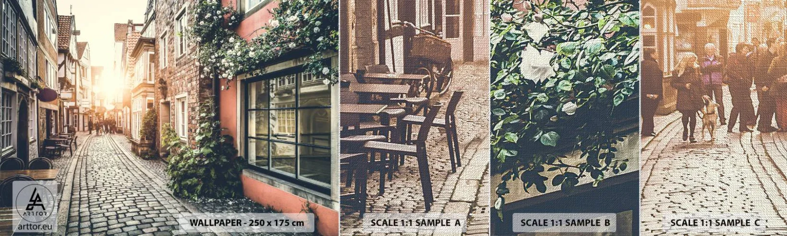 Campione di Fotomurale Premium Canvas - L'angolo delle rose nella luce rosata - Città, Olanda, Architettura - 100x30 cm