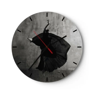 Orologio da parete - Orologio in Vetro - Una ballerina nera in posa dinamica contro un muro grezzo. - 30x30cm - Fasce piene di passione - Decorazione murale moderna per soggiorno, cucina e camera da letto ARTTOR