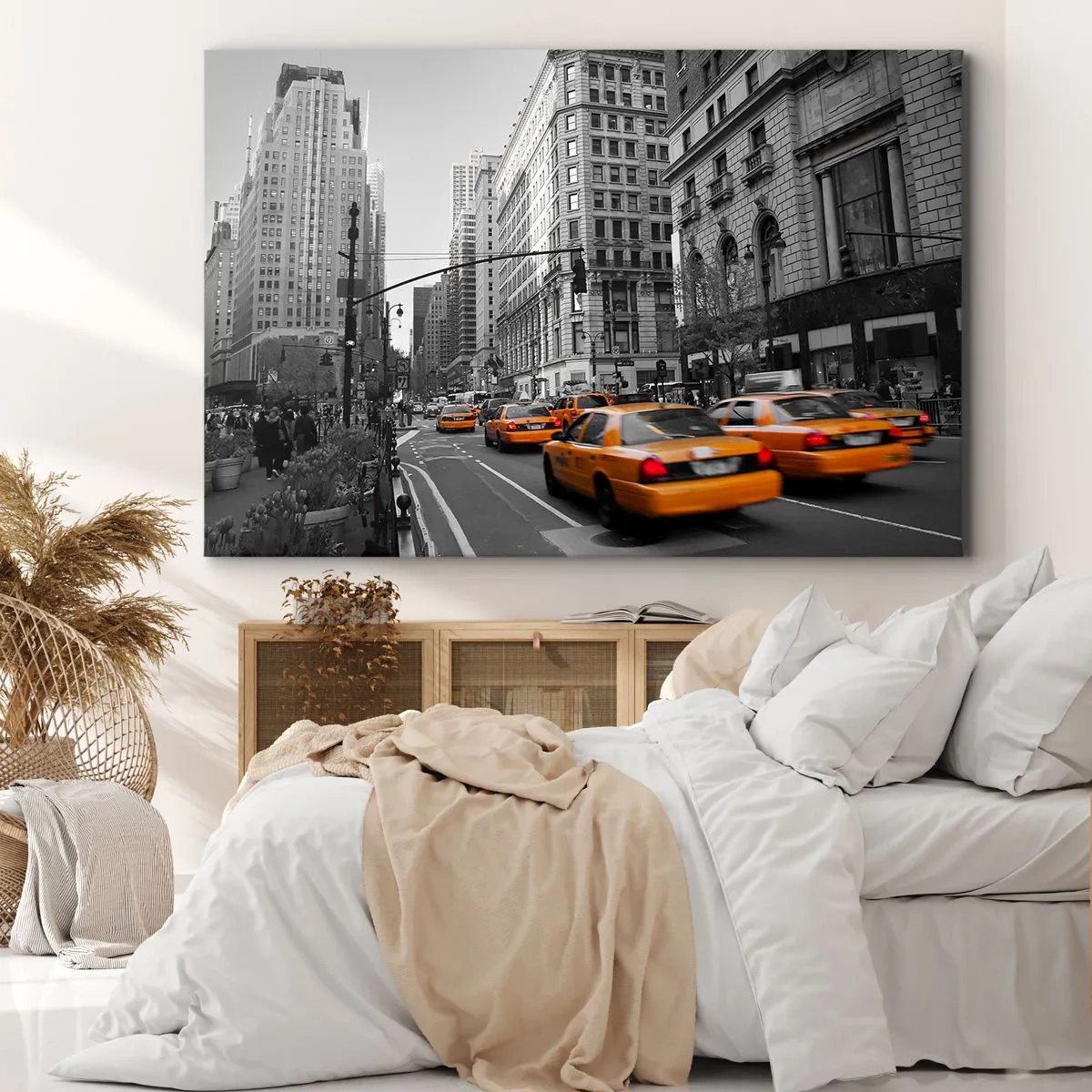 Quadro su tela - Stampe su Tela - Taxi gialli per le strade di New York - 100x70cm - Il sole della grande città - Decorazione murale moderna per soggiorno e camera da letto ARTTOR