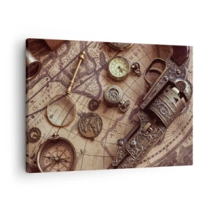 Quadro su tela - Stampe su Tela - Oggetti antichi su una vecchia mappa in stile retrò - 70x50cm - La natura chiama - Decorazione murale moderna per soggiorno e camera da letto ARTTOR