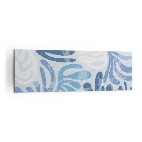 Quadro su tela - Stampe su Tela - Forme astratte nelle tonalità del blu su sfondo bianco - 160x50cm - Felci blu - Decorazione murale moderna per soggiorno e camera da letto ARTTOR