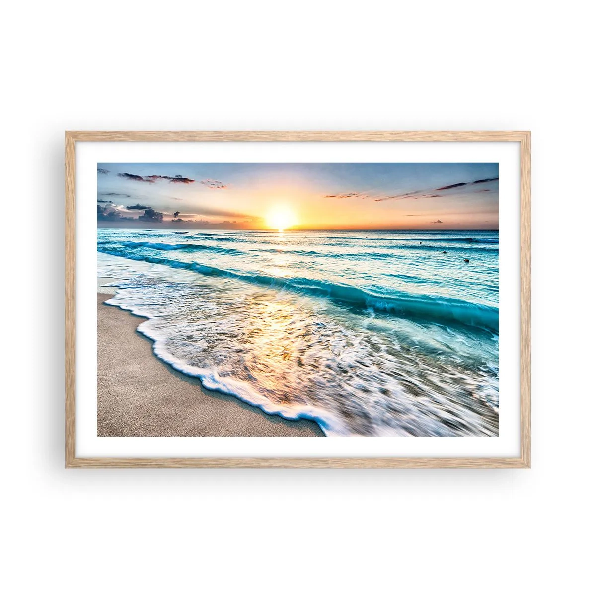 Poster in cornice rovere chiaro - Tramonto sul mare - 70x50 cm