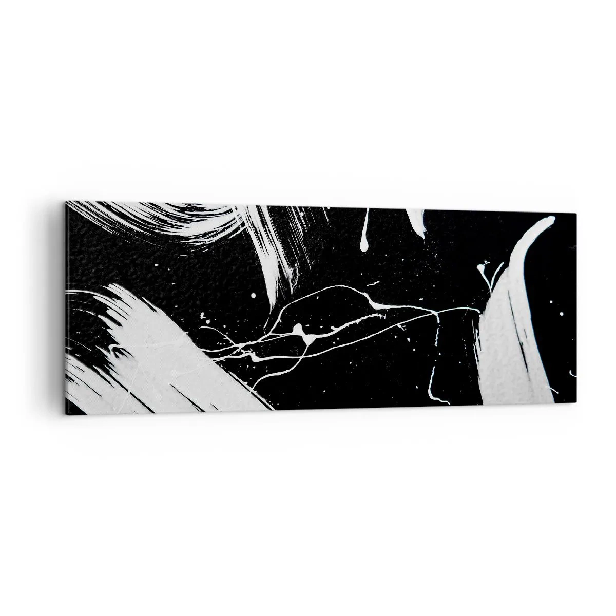 Quadro su tela - Stampe su Tela - Tratti bianchi astratti su sfondo nero - 140x50cm - Spezzando l'oscurità - Decorazione murale moderna per soggiorno e camera da letto ARTTOR