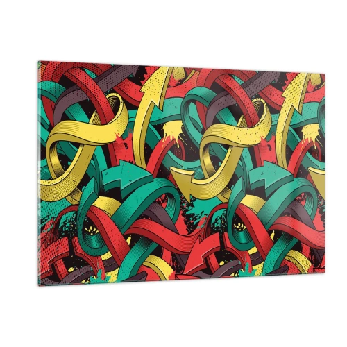 Quadro su vetro - Astrazione colorata con frecce dinamiche e movimento - 120x80cm - Qual è la via giusta? - Decorazione murale moderna per soggiorno e camera da letto ARTTOR