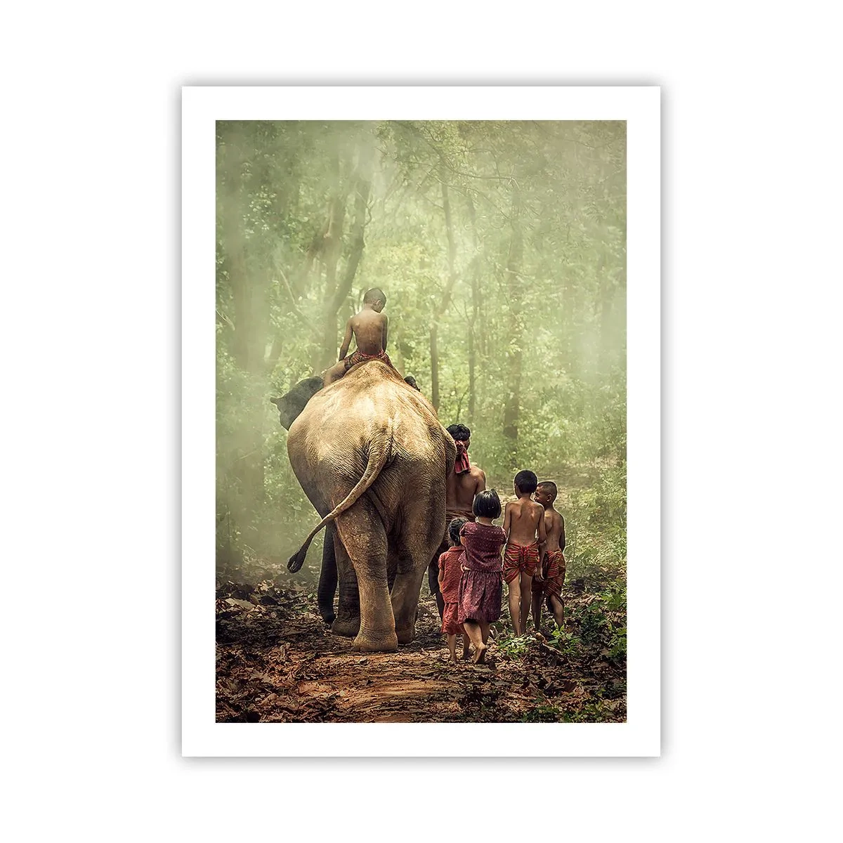Poster - Bambini e un elefante nella foresta pluviale - 50x70cm - Il nuovo Libro della Giungla - Decorazione murale moderna per soggiorno e camera da letto ARTTOR