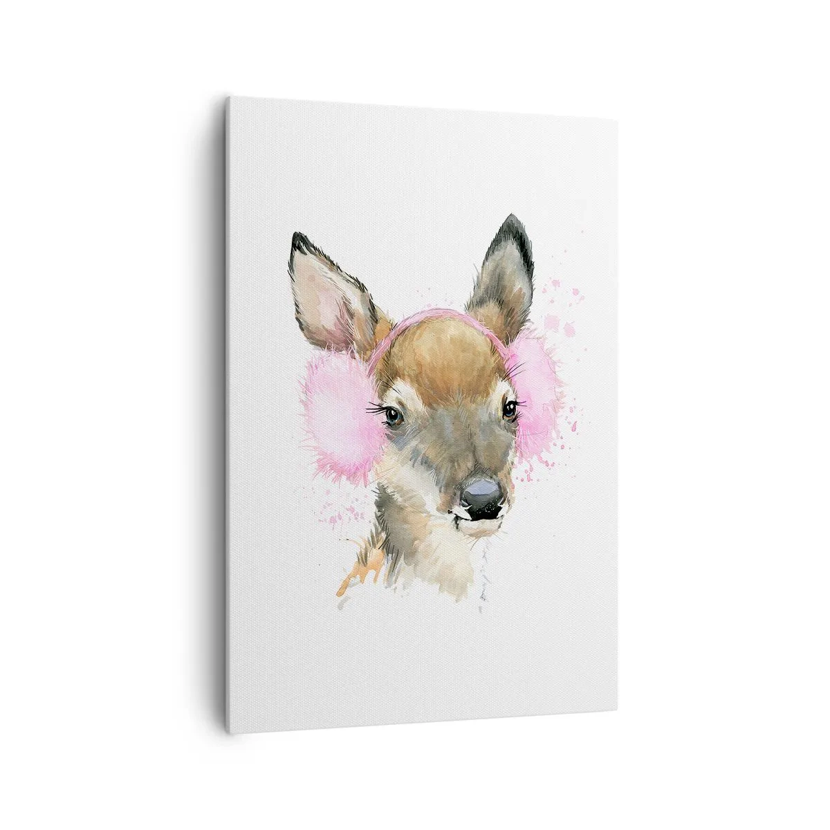Quadro su tela - Stampe su Tela - Cervo acquerello con paraorecchie rosa - 70x100cm - E il gelo non mette più paura - Decorazione murale moderna per soggiorno e camera da letto ARTTOR