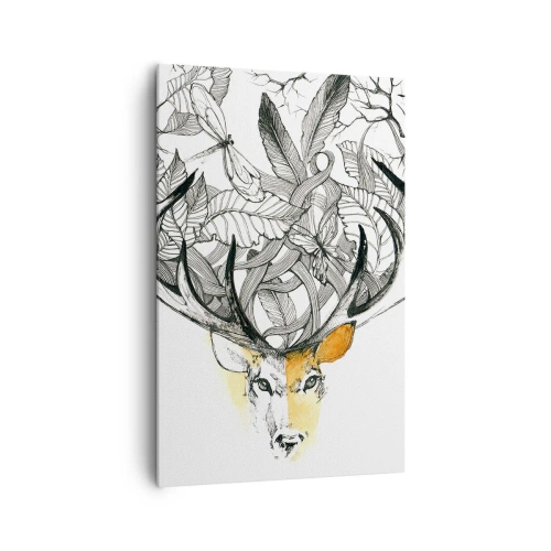 Quadro su tela - Stampe su Tela - Sottile grafica di cervo con corna decorative - 80x120cm - I corni dell'abbondanza - Decorazione murale moderna per soggiorno e camera da letto ARTTOR