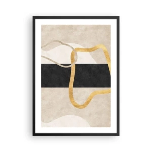 Poster in cornice nera - Composizione astratta con sfondo nero, oro e neutro - 50x70cm - Forme intrecciate - Decorazione murale moderna per soggiorno e camera da letto ARTTOR
