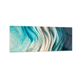 Quadro su vetro - Onde dinamiche nelle tonalità del blu e del bianco - 140x50cm - Blu insaziabile - Decorazione murale moderna per soggiorno e camera da letto ARTTOR