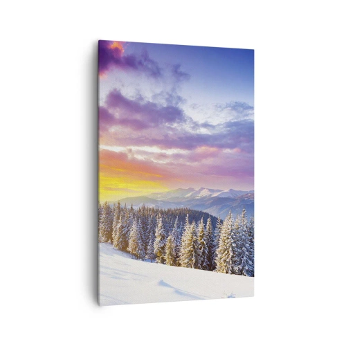 Quadro su tela - Stampe su Tela - Paesaggio invernale con montagne e foreste al tramonto - 80x120cm - Una bianca giornata - Decorazione murale moderna per soggiorno e camera da letto ARTTOR