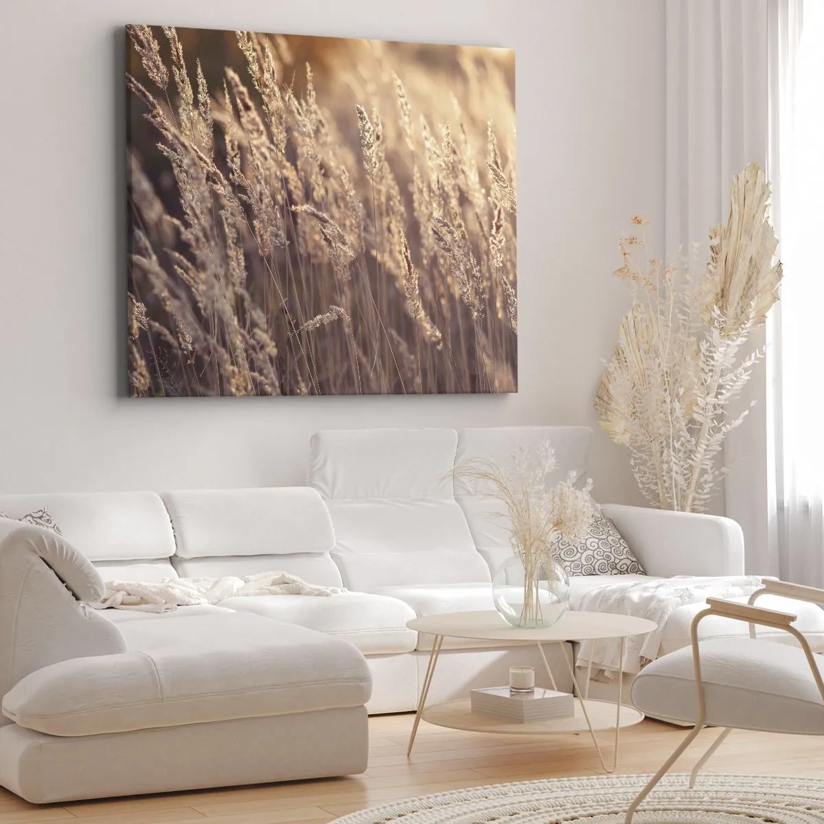 Quadro su tela - Stampe su Tela - Erbe dorate sullo sfondo del sole al tramonto - 100x70cm - Pronti a salutare l'autunno - Decorazione murale moderna per soggiorno e camera da letto ARTTOR
