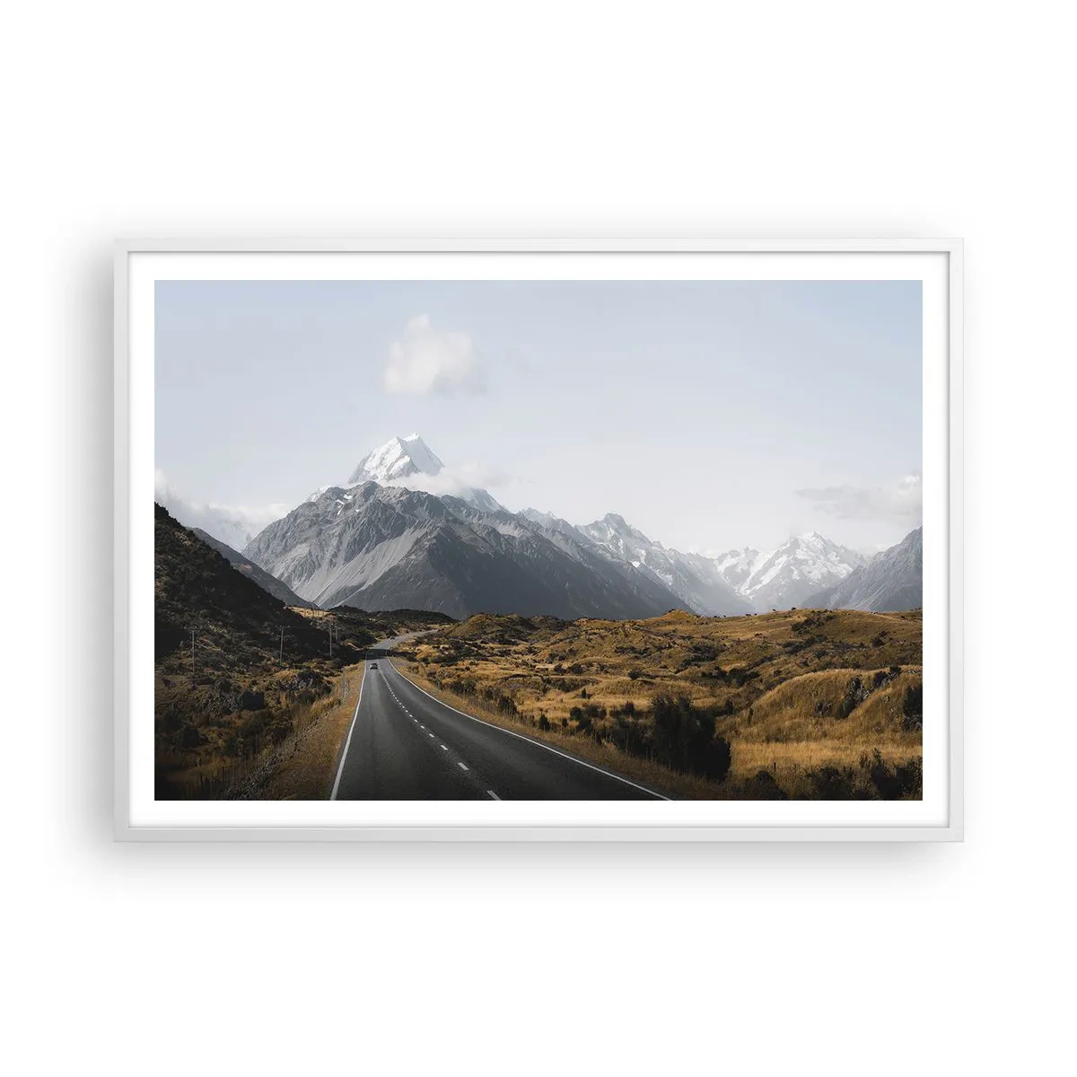 Poster in cornice bianca - Via verso il cuore dei monti - 100x70 cm