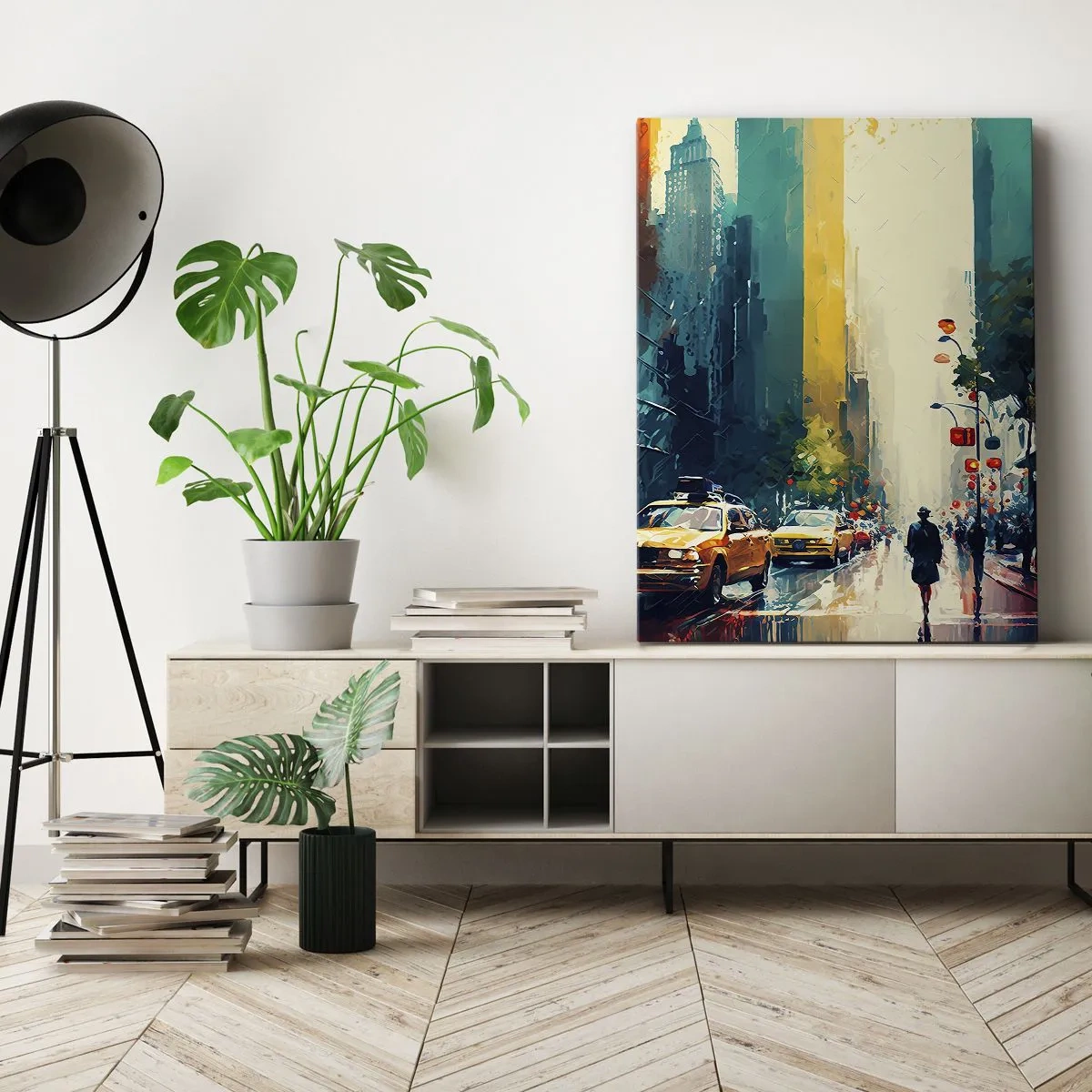 Quadro su tela - Stampe su Tela - New York: qui anche la pioggia è colorata - 55x100 cm