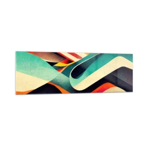 Quadro su vetro - Onde astratte colorate in una composizione dinamica - 160x50cm - Composizione intensa - Decorazione murale moderna per soggiorno e camera da letto ARTTOR