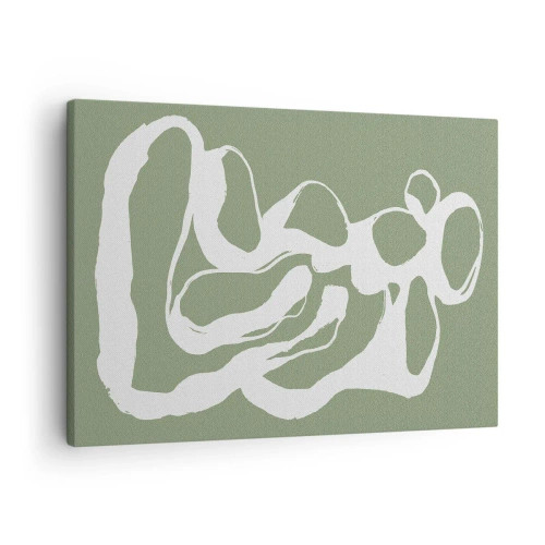 Quadro su tela - Stampe su Tela - Forme organiche in bianco su sfondo verde - 70x50cm - Il richiamo dello spazio - Decorazione murale moderna per soggiorno e camera da letto ARTTOR