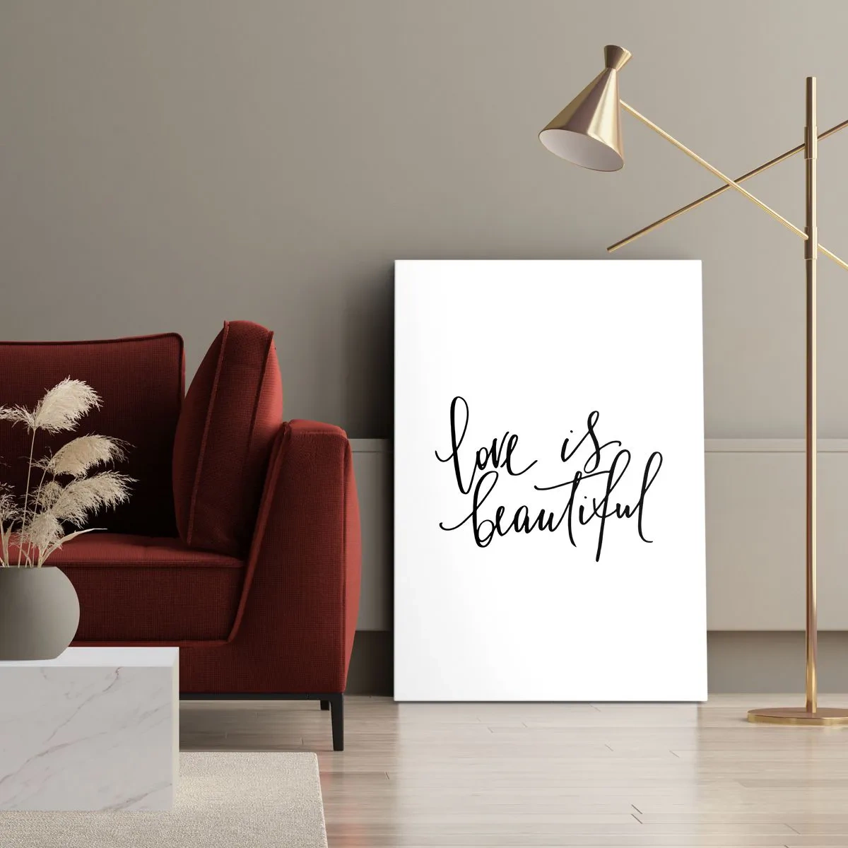 Quadro su tela - Stampe su Tela - Scritta nera "l'amore è bello" su sfondo bianco - 70x100cm - Leggi e ripeti - Decorazione murale moderna per soggiorno e camera da letto ARTTOR