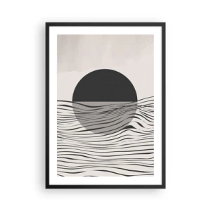 Poster in cornice nera - Tramonto astratto con linee ondulate - 50x70cm - Composizione a metà - Decorazione murale moderna per soggiorno e camera da letto ARTTOR