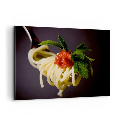 Quadro su tela - Stampe su Tela - Spaghetti alla forchetta con salsa di pomodoro e prezzemolo - 100x70cm - Un boccone delizioso - Decorazione murale moderna per soggiorno e camera da letto ARTTOR