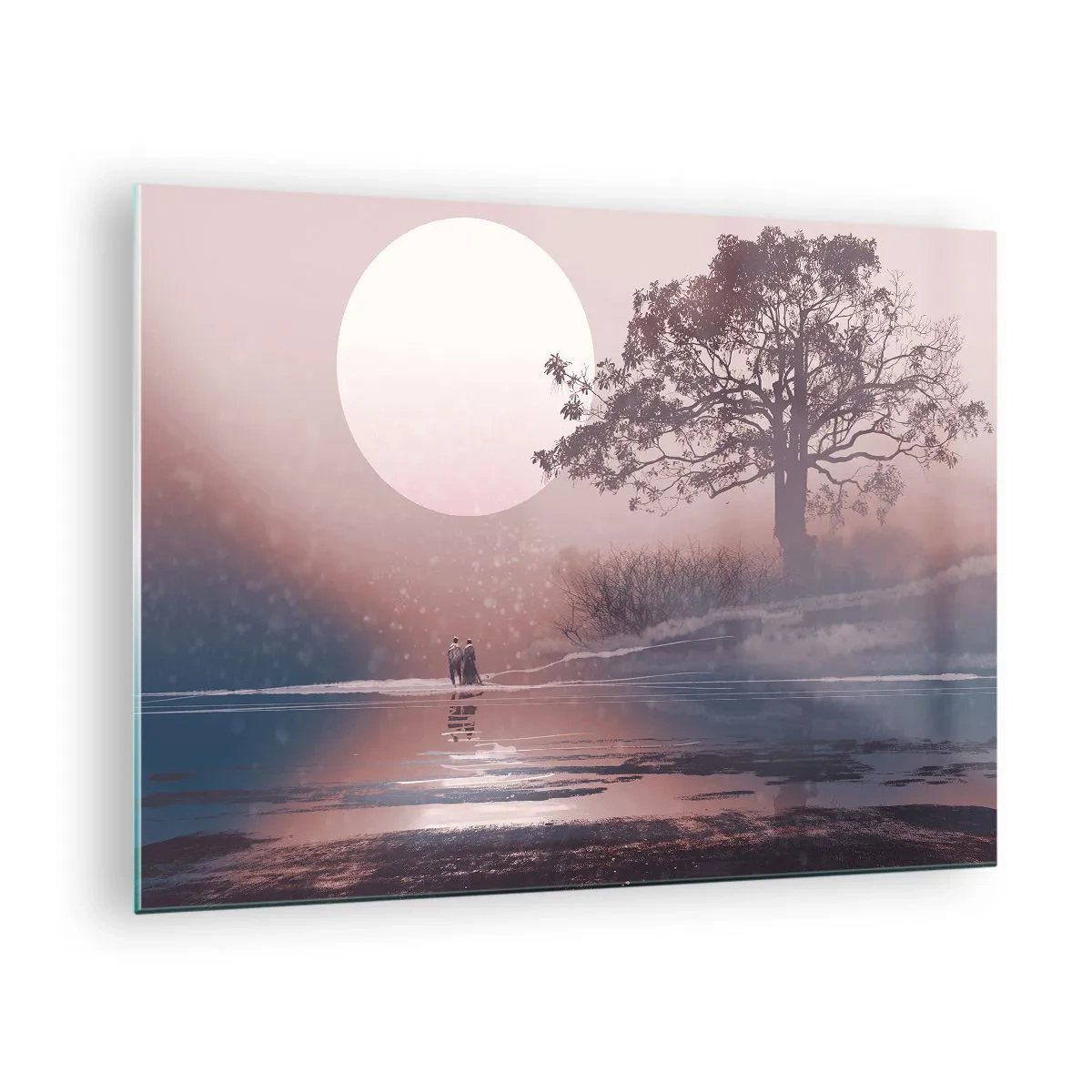 Quadro su vetro - Un paesaggio magico con un albero, una luna e delle figure - 70x50cm - Meraviglie della notte - Decorazione murale moderna per soggiorno e camera da letto ARTTOR