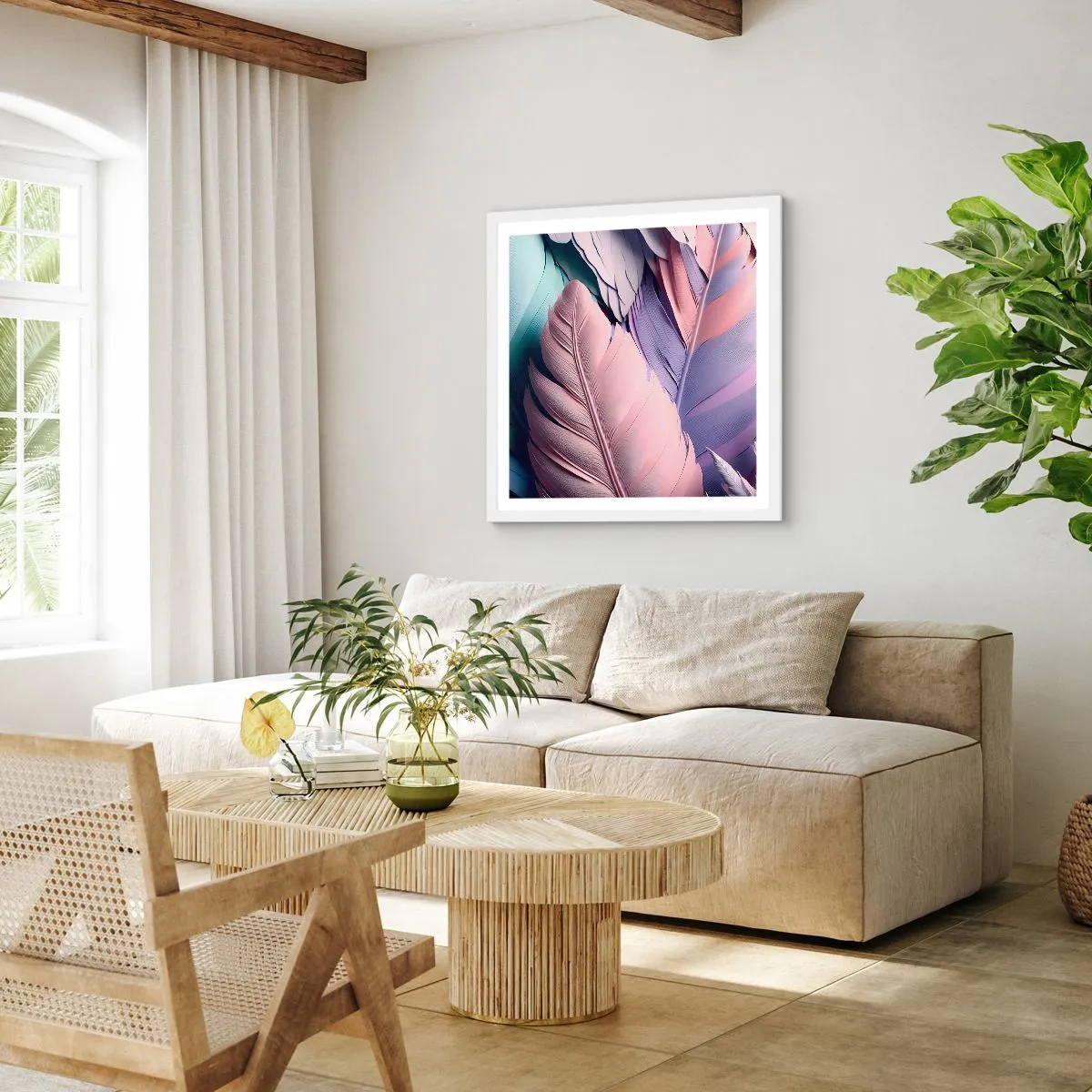 Poster in cornice bianca - Eleganza per uccelli - 60x60 cm