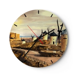 Orologio da parete - Orologio in Vetro - Mulini a vento sulle colline della Mancia - 30x30cm - Adesso appare Don Chisciotte - Decorazione murale moderna per soggiorno, cucina e camera da letto ARTTOR