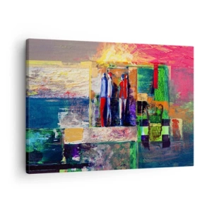 Quadro su tela - Stampe su Tela - Composizione astratta con figure e motivi geometrici - 70x50cm - Relazioni ed emozioni - Decorazione murale moderna per soggiorno e camera da letto ARTTOR