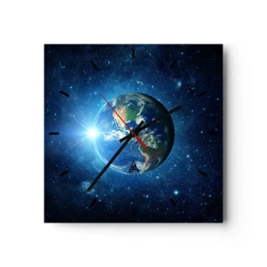 Orologio da parete - Orologio in Vetro - La Terra nello spazio circondata da stelle e luce - 30x30cm - Siamo in cielo - Decorazione murale moderna per soggiorno e camera da letto ARTTOR