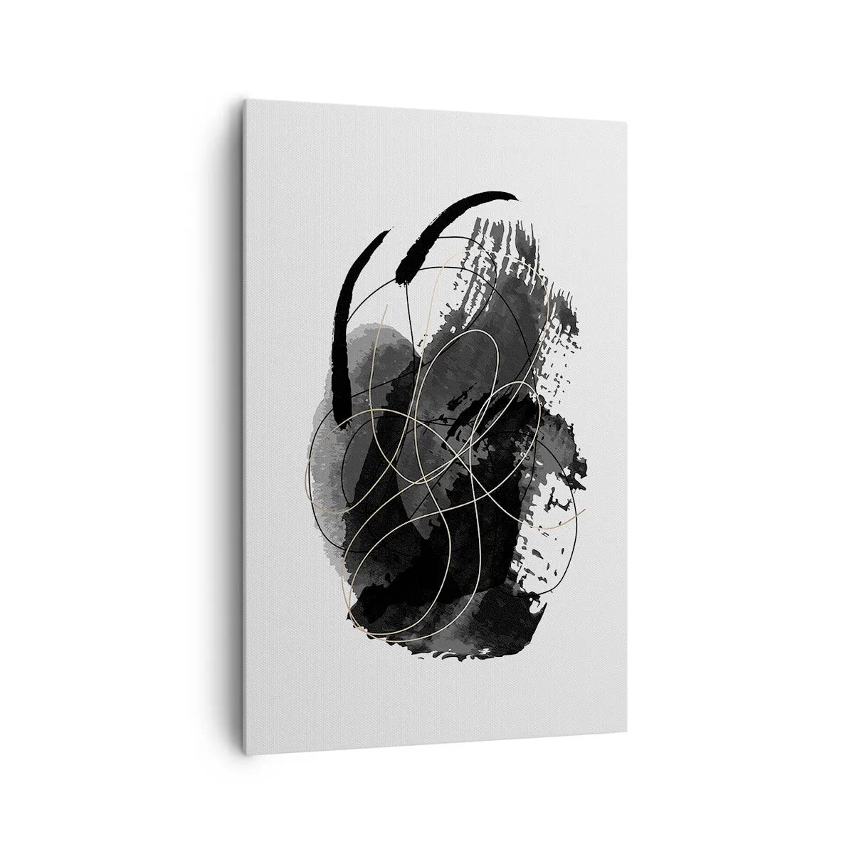 Quadro su tela - Stampe su Tela - Astrazione in nero e oro su sfondo bianco - 80x120cm - Nato dal nero - Decorazione murale moderna per soggiorno e camera da letto ARTTOR