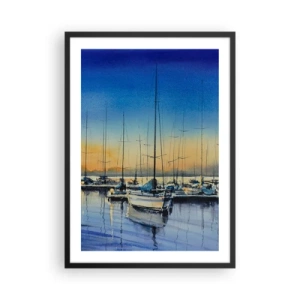 Poster in cornice nera - Una scena pittorica di barche a vela in un porto al tramonto - 50x70cm - La fine di una buona giornata - Decorazione murale moderna per soggiorno e camera da letto ARTTOR