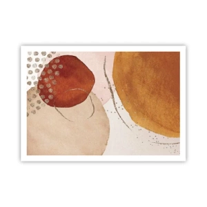 Poster - Forme astratte in calde tonalità di marrone e oro - 100x70cm - Rotondità e movimento - Decorazione murale moderna per soggiorno e camera da letto ARTTOR