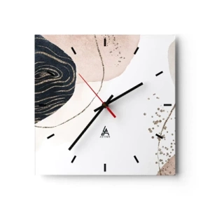 Orologio da parete - Orologio in Vetro - Forme astratte nei toni del beige e del blu navy con dettagli dorati - 30x30cm - Tutto scorre - Decorazione murale moderna per soggiorno e camera da letto ARTTOR