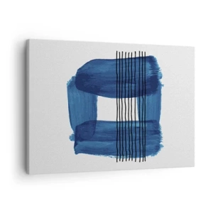 Quadro su tela - Stampe su Tela - Motivo astratto nei toni del blu con linee nere - 70x50cm - Composizione blu e nera - Decorazione murale moderna per soggiorno e camera da letto ARTTOR