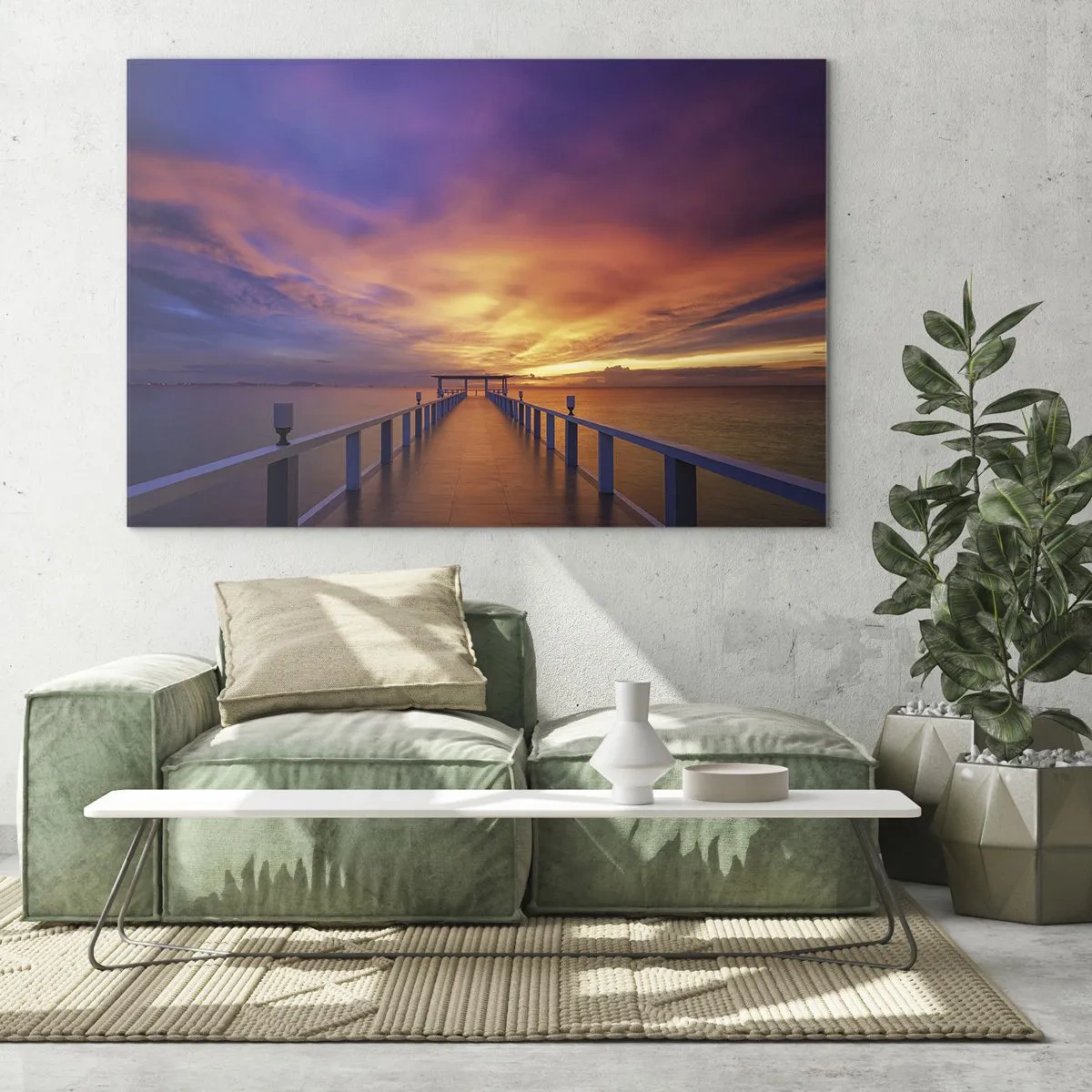 Quadro su vetro - Il molo sullo sfondo del tramonto - 100x70cm - Senza fine - Decorazione murale moderna per soggiorno e camera da letto ARTTOR
