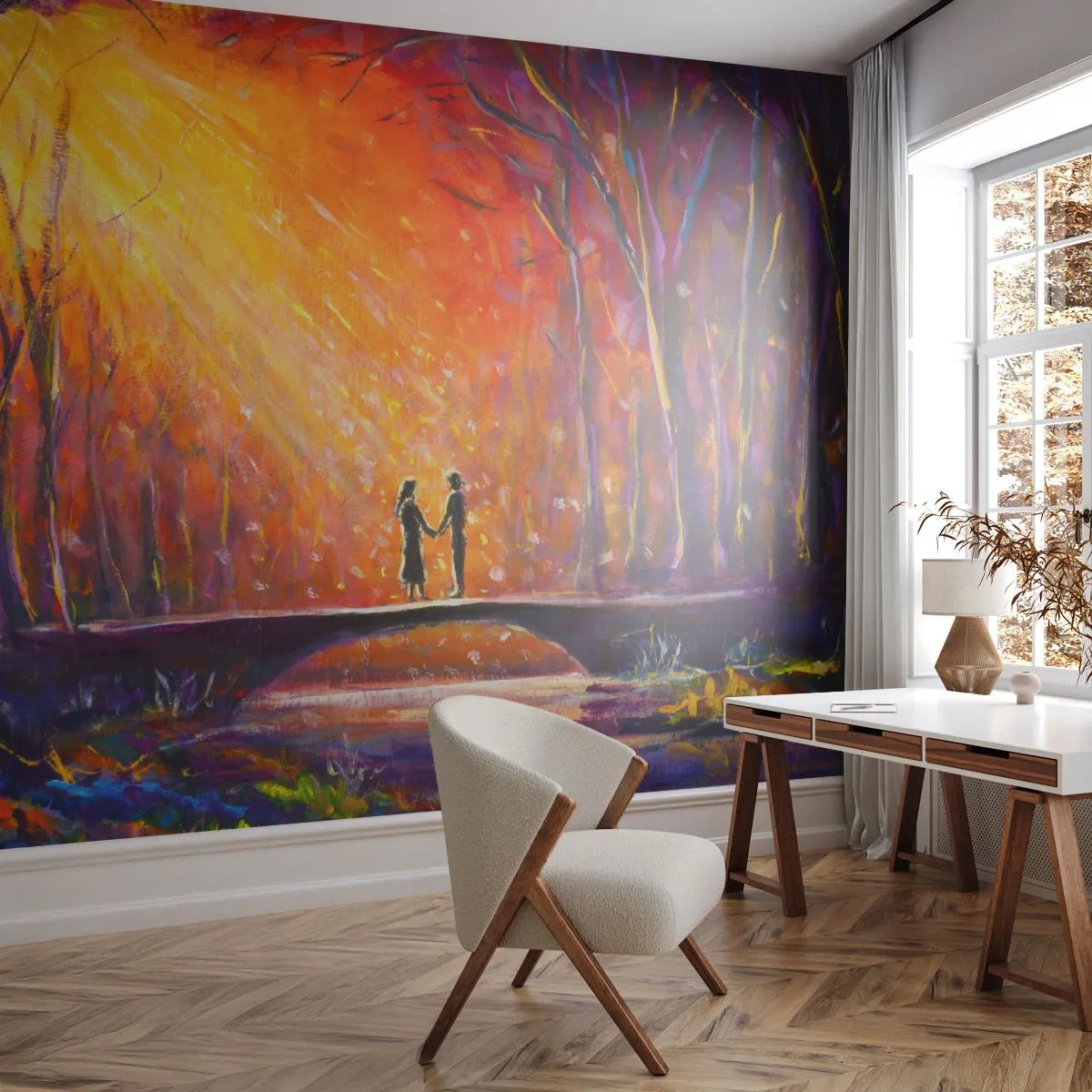 Fotomurali Premium Sand - Anche il cielo li ama - Astrazione, Coppia di innamorati, Paesaggio - 300x210 cm