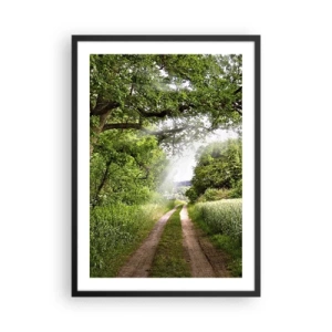 Poster in cornice nera - Una strada sterrata ombreggiata circondata da rigogliosi alberi verdi e prati - 50x70cm - Et in Arcadia ego - Decorazione murale moderna per soggiorno e camera da letto ARTTOR