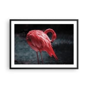 Poster in cornice nera - Un fenicottero rosa su uno sfondo verde scuro - 70x50cm - La poesia cremisi della natura - Decorazione murale moderna per soggiorno e camera da letto ARTTOR