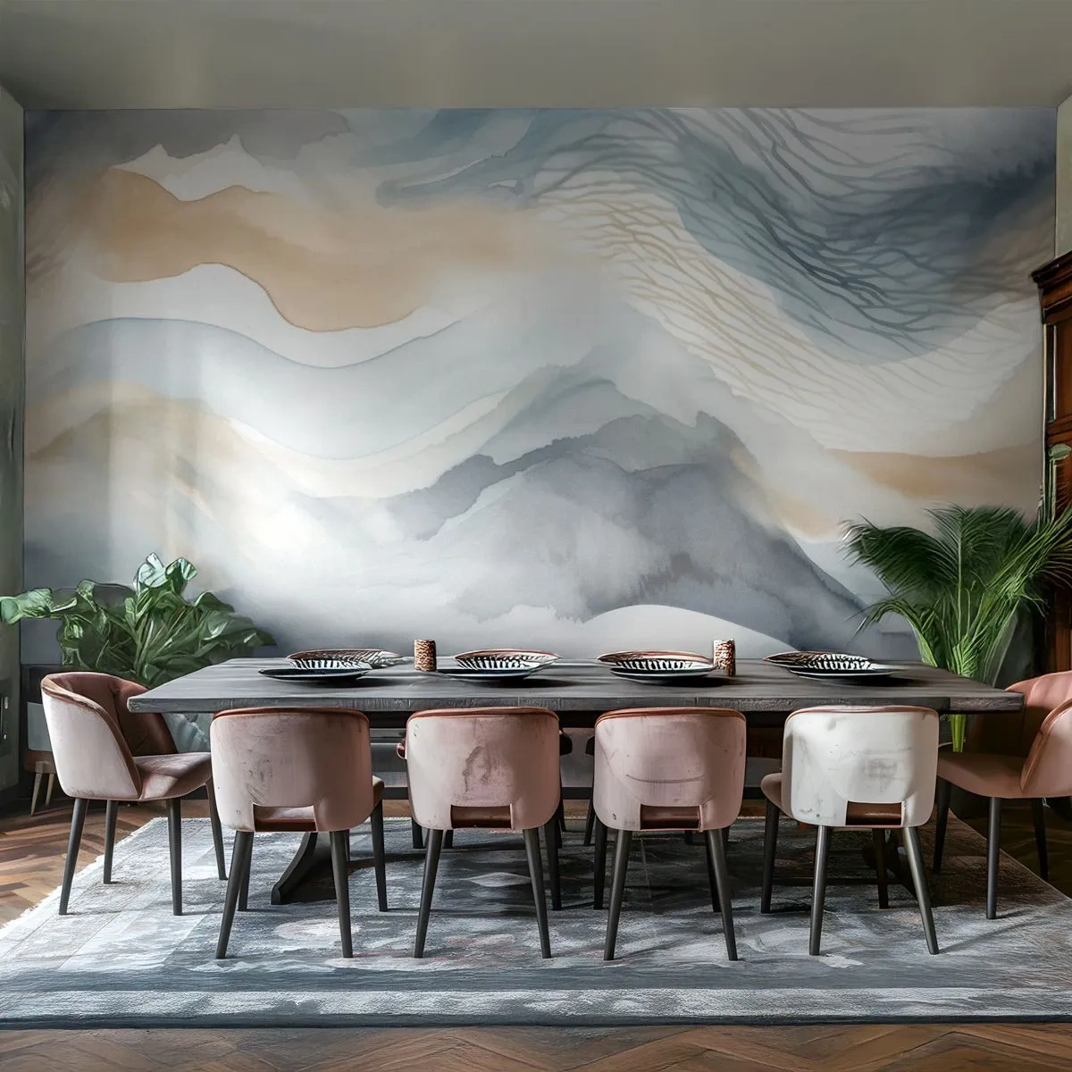 Fotomurali Autoadesivo Deluxe Sticker - Astrazione nevosa e nebbiosa - Pezzo, Acquerello, Minimalismo - 250x175 cm