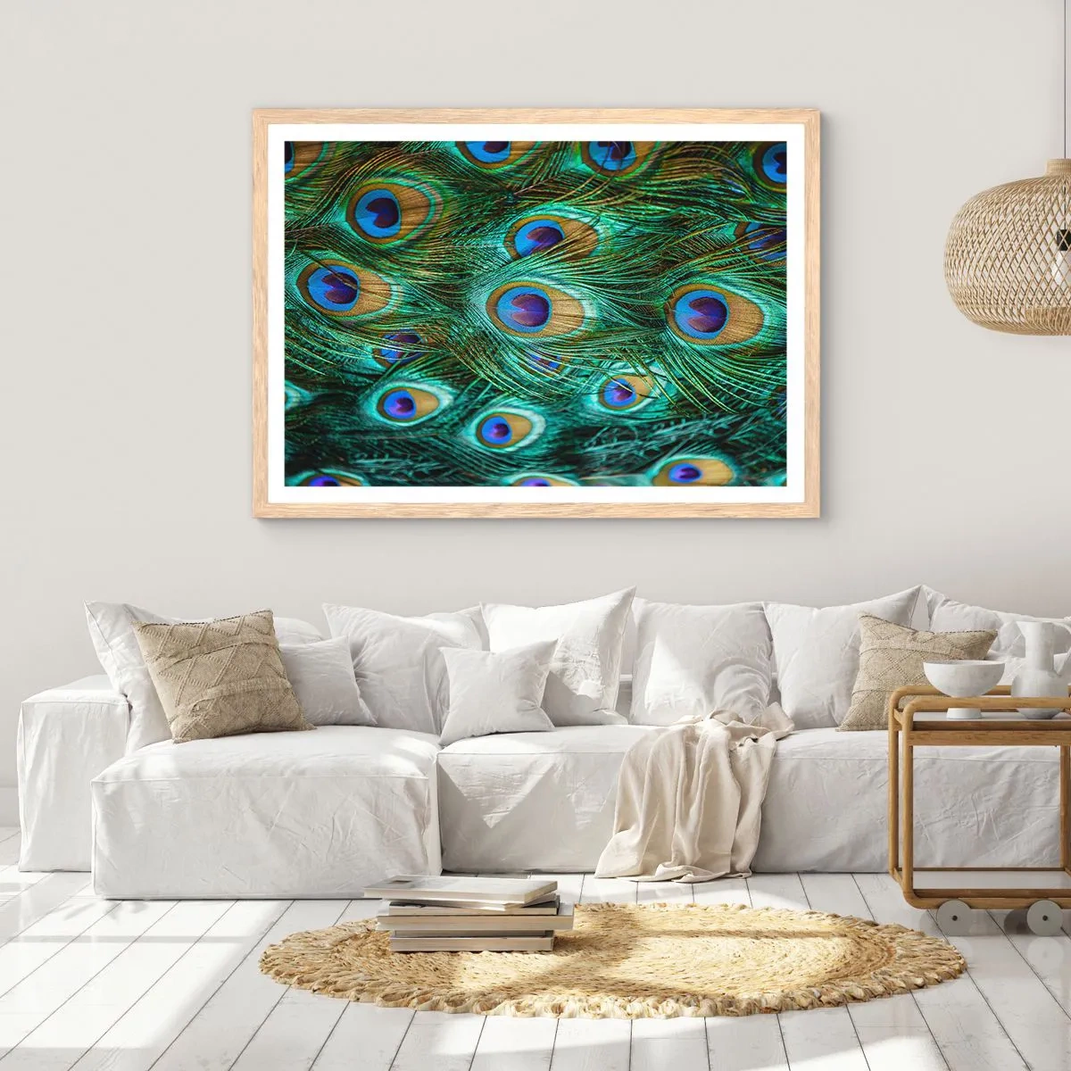 Poster in cornice rovere chiaro - Lo sguardo del pavone - 91x61 cm