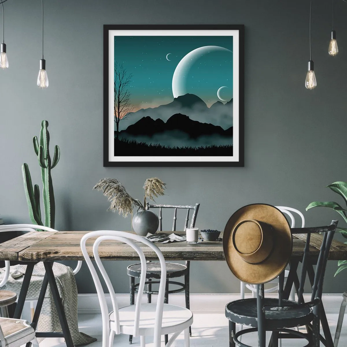 Poster in cornice nera - Il carnevale di una notte stellata - 30x30 cm